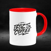 Bozs Coffee Kuru Kafa Logolu İçi ve Kulpu Kırmızı Porselen Kupa Bardak