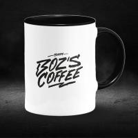 Bozs Coffee Kuru Kafa Logolu İçi ve Kulpu Siyah Porselen Kupa Bardak